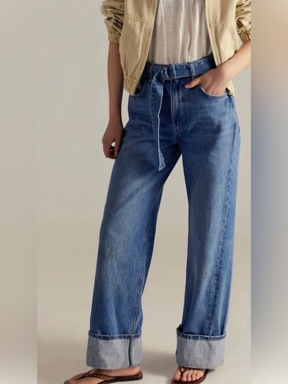 We the Free NWOT East Bay Belted Wide Leg Cuffed Jeans Sz 25